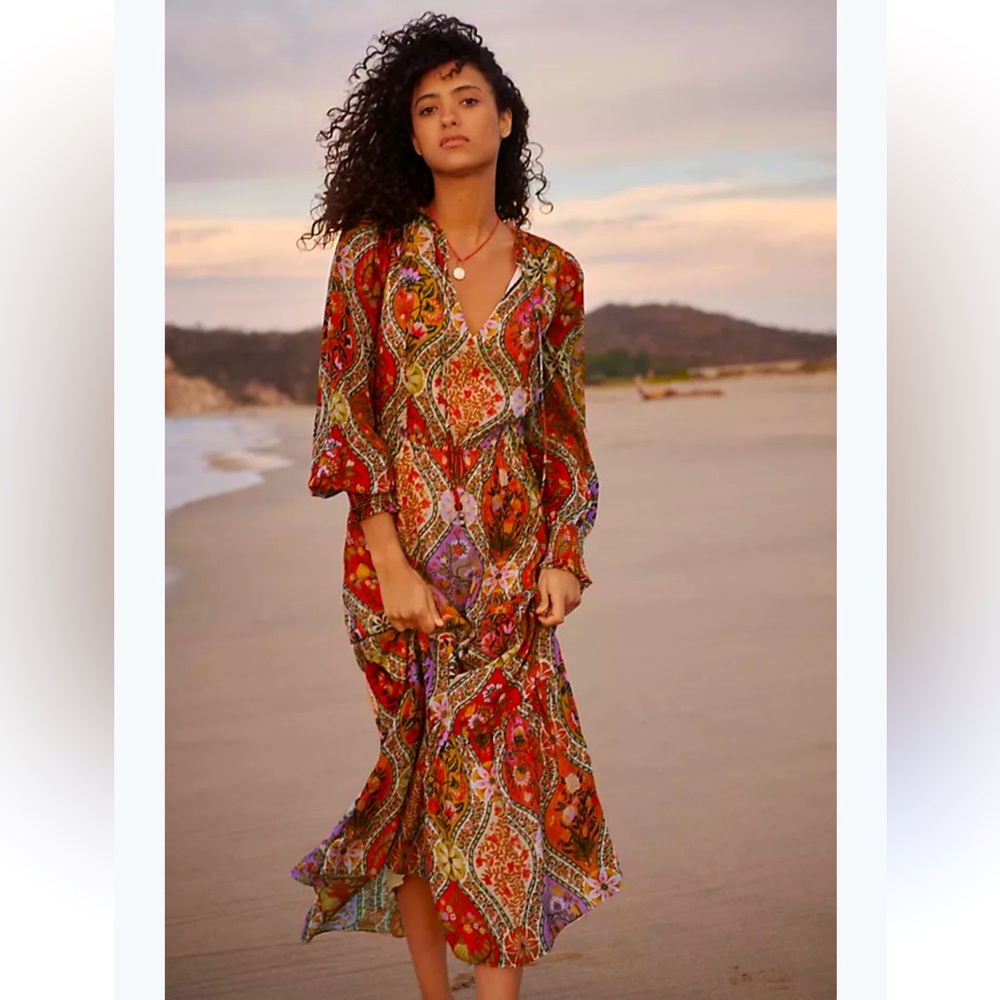 FARM Rio Red Orange Paisley Maxi Dress
